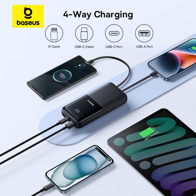 Pin Sạc Dự Phòng Baseus Lipow Dual Cable 20000mAh 22.5W Sạc Nhanh, Tích Hợp Cáp Type-C & Lightning