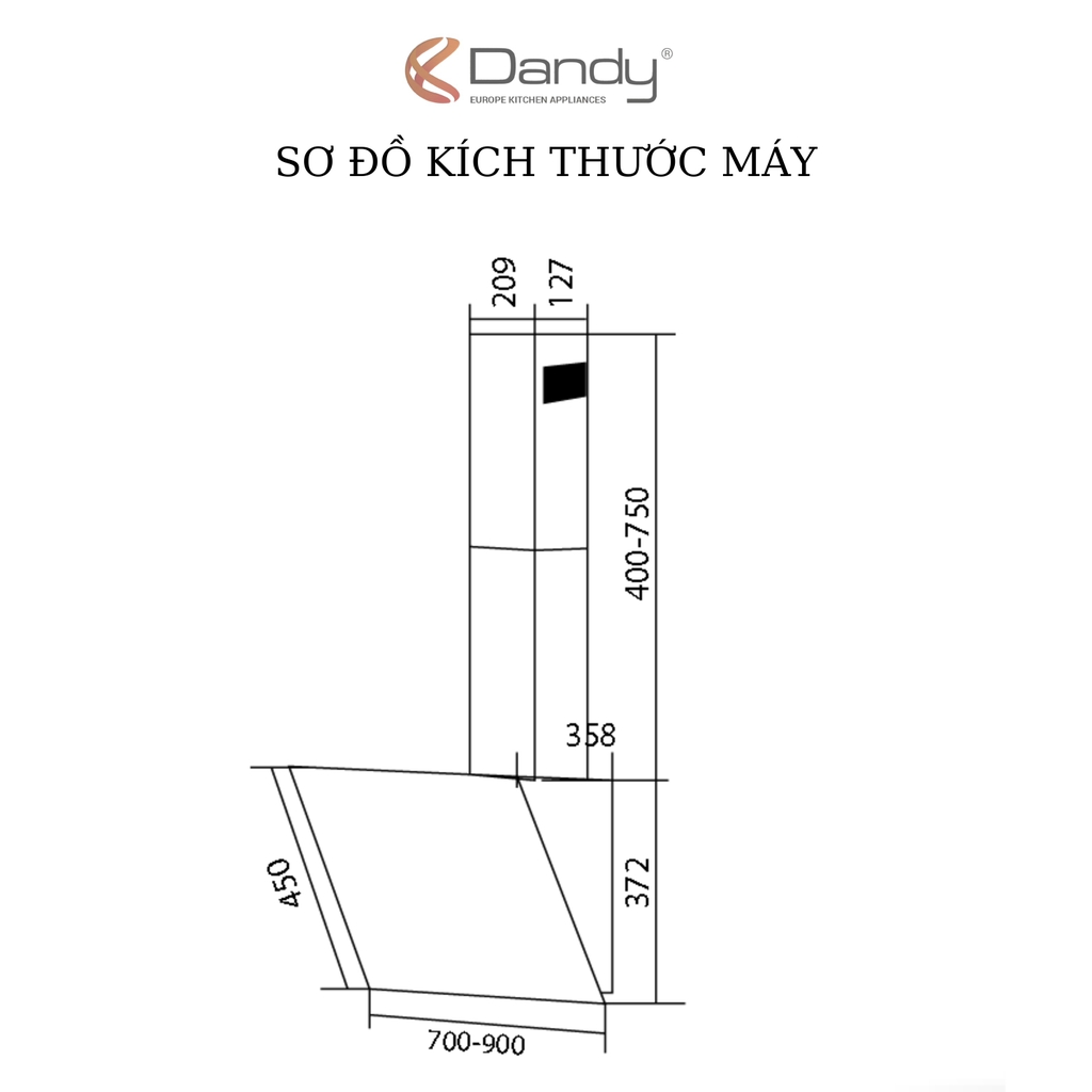 Máy hút mùi kính vát màu đen cảm ứng 70cm Dandy DY-KP652