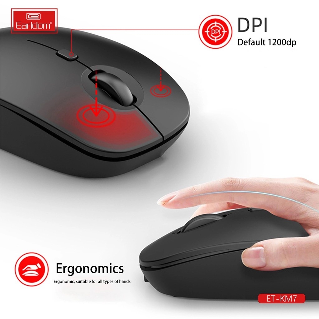 Chuột Máy Tính Không Dây Earldom ET-KM7 1200 DPI di chuyển chuột mượt mà