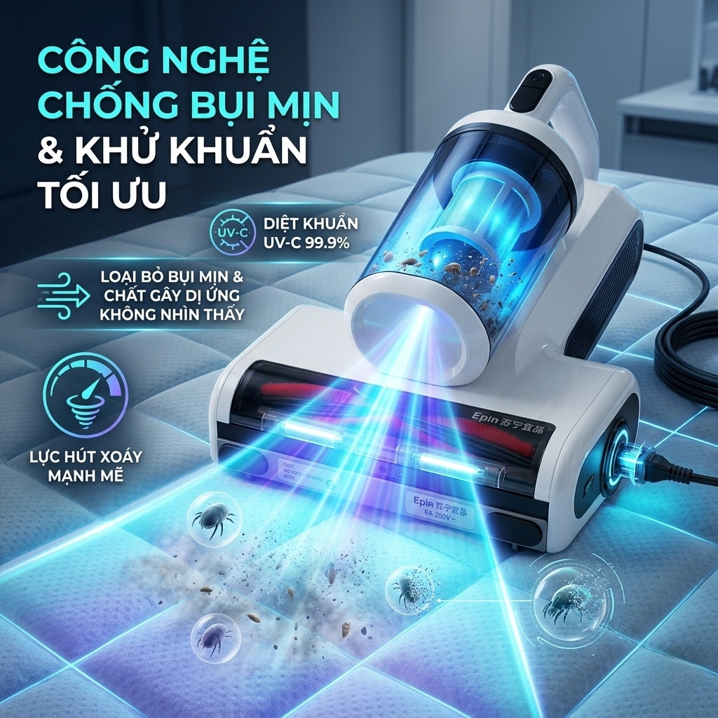 Máy hút bụi nệm sofa EPIN C001 400W – làm sạch sâu, diệt khuẩn UV