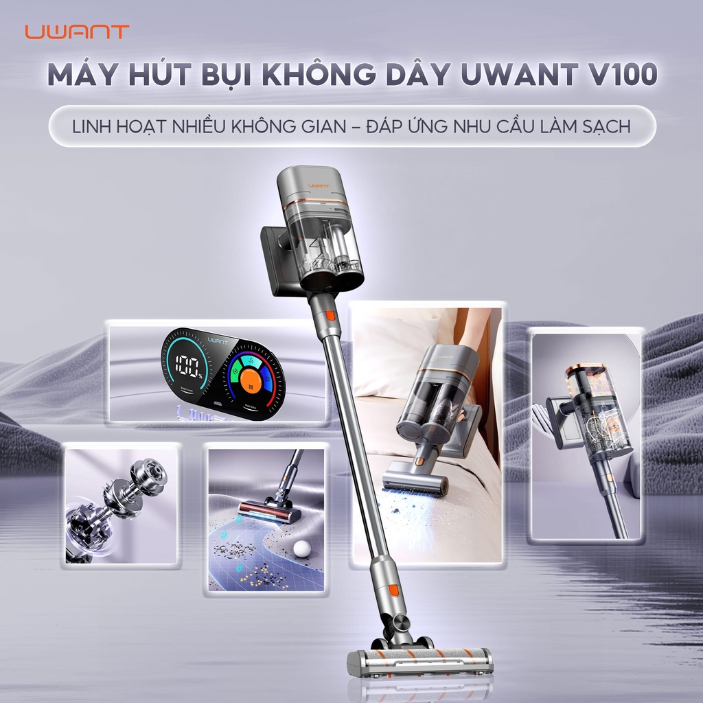 Máy hút bụi cầm tay không dây UWANT V100, tự đổ rác, khử khuẩn Ozone