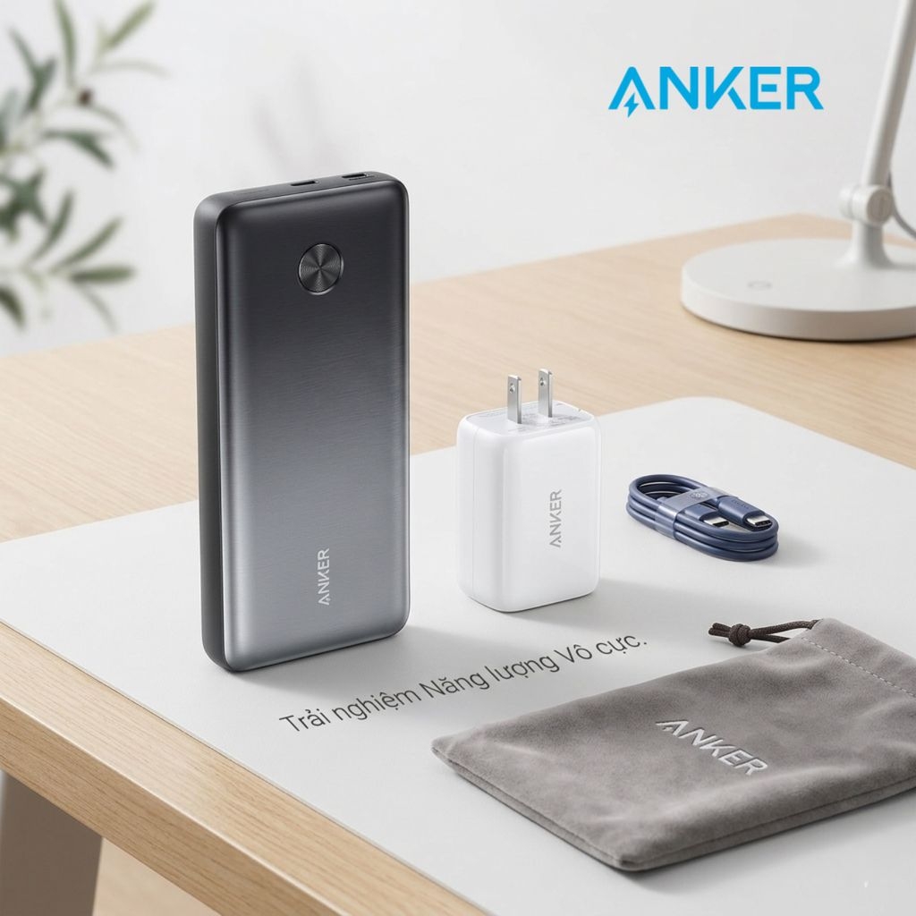 Pin Dự Phòng Anker 25600mAh A2191 87W PD Sạc Nhanh Kèm Củ Sạc 65W & Cáp USB-C