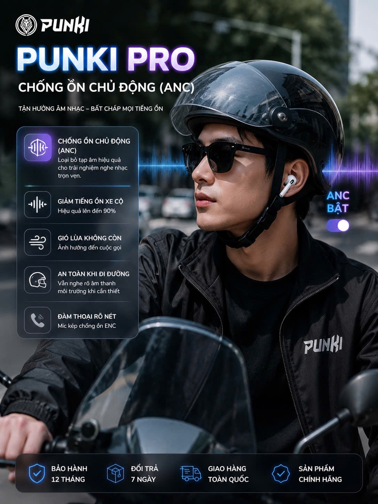 Tai Nghe Không Dây Punki Pro 2 Hổ Vằn 1563E ANC Chống Ồn Chủ Động
