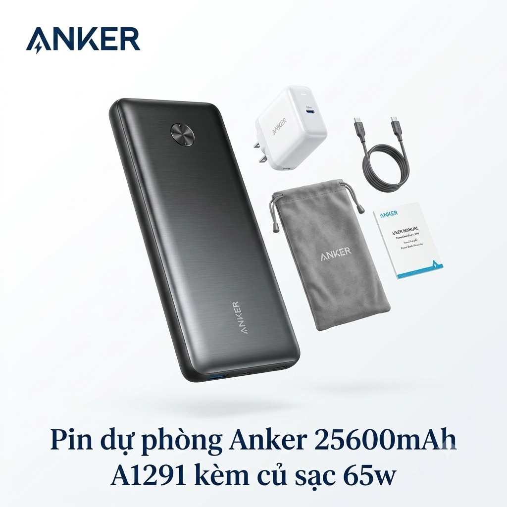Pin Dự Phòng Anker 25600mAh A2191 87W PD Sạc Nhanh Kèm Củ Sạc 65W & Cáp USB-C