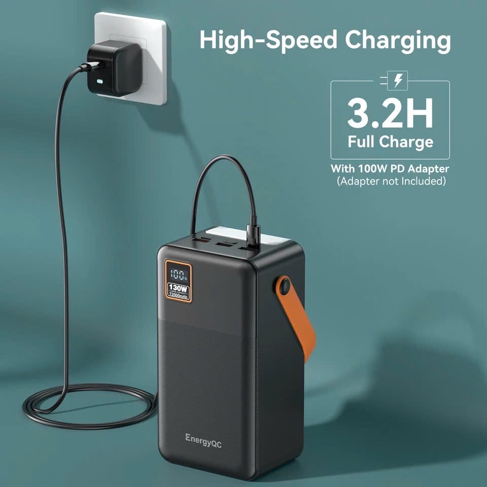 Pin Dự Phòng EnergyQC CamPower One 72000mAh 130W 266.4Wh Sạc Laptop MacBook
