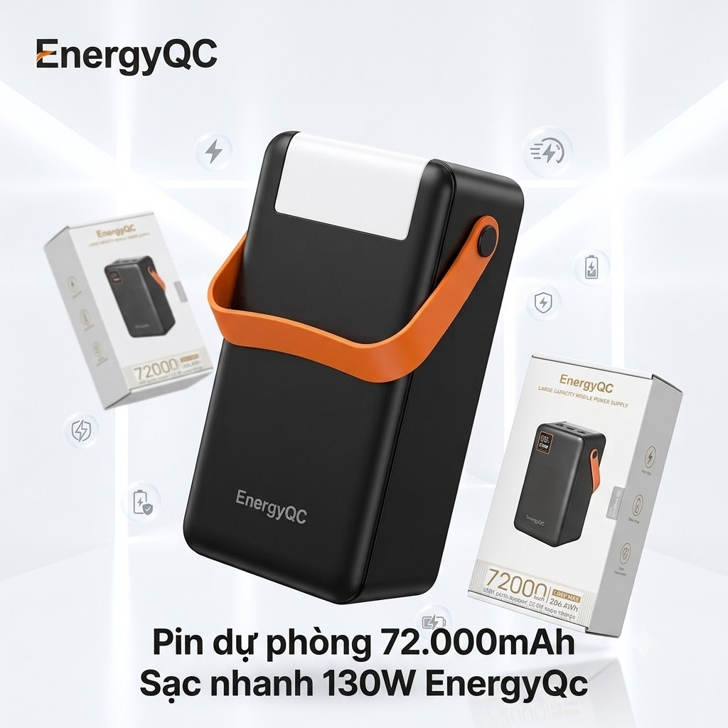 Pin Dự Phòng EnergyQC CamPower One 72000mAh 130W 266.4Wh Sạc Laptop MacBook