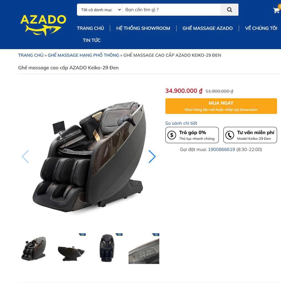 Ghế Massage Cao Cấp AZADO Keiko-29 Đen 4D Plus, Body Scan, Zero Gravity, Nhiệt Hồng Ngoại