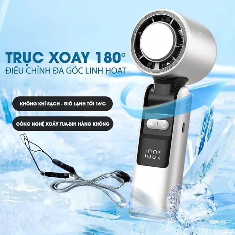Quạt Cầm Tay Sò Lạnh K801 4000mAh – Quạt Mini Làm Mát Nhanh, 200 Mức Gió, Có LED