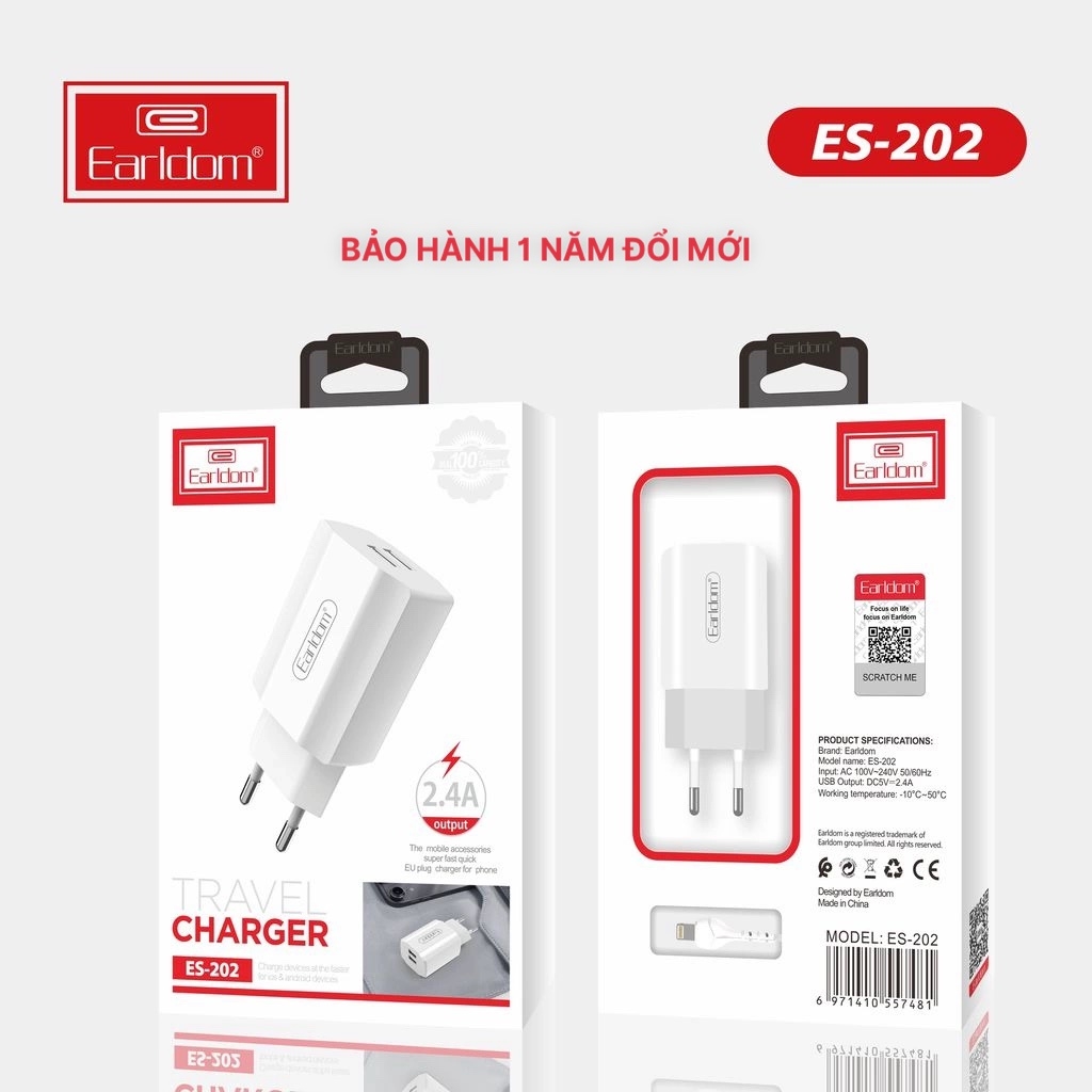 Củ sạc 2 cổng USB 12W Earldom ES-202