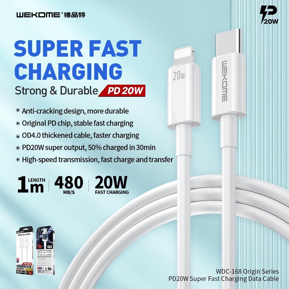 Cáp dữ liệu sạc siêu nhanh IPhone PD20 WEKOME WDC-168 sạc nhanh tốc độ cao 480M/s truyền tải tốc độ cao