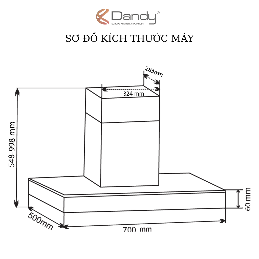 Máy hút mùi áp tường chữ T cảm ứng 70cm Dandy DY-HT416