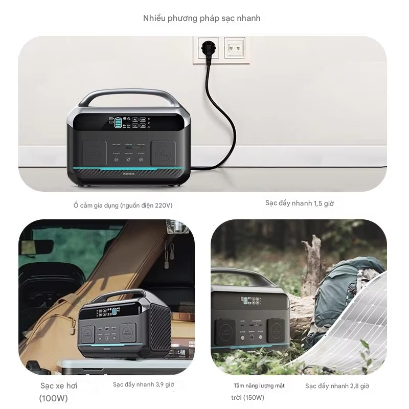 Trạm Sạc 220V Mentech MT600 600W, Dung Lượng 307.2Wh, 2 Cổng C 100W & 60W