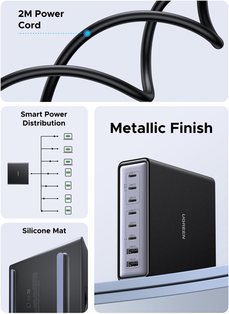 Trạm Sạc UGREEN X766 200W GaN – 8 Cổng Sạc Nhanh PD 100W Cho Mọi Thiết Bị