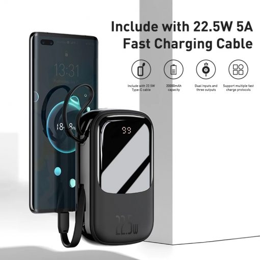Pin dự phòng Baseus QPow Digital Display 20.000mAh tích hợp dây sạc Type C 22.5W