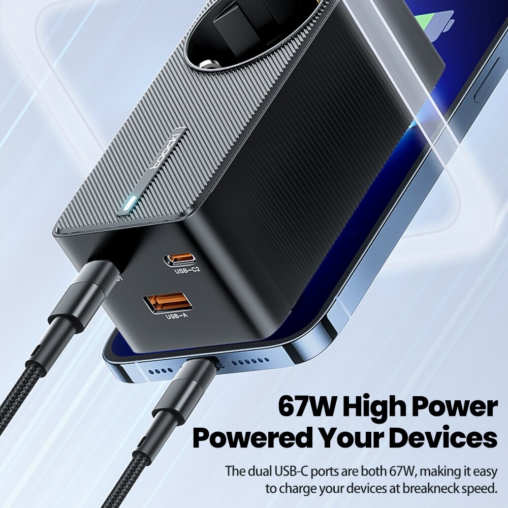 Ổ Sạc Đa Năng Toocki 67W – Sạc Nhanh Laptop, Điện Thoại, Tích Hợp Ổ Điện 2500W