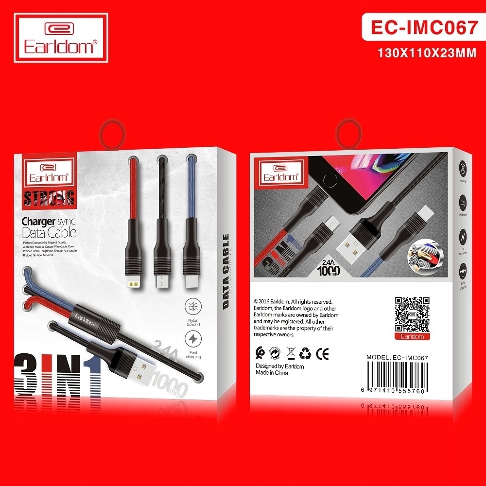 Cáp Sạc Dù 3in1 Earldom IMC- 067 Sạc Nhanh 2A