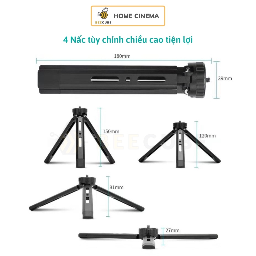 Tripod mini hợp kim nguyên khối CNC gấp gọn thông minh đầu chuyển 1/4 inch tải 5kg Webcam, Camera, DSLR, Máy chiếu