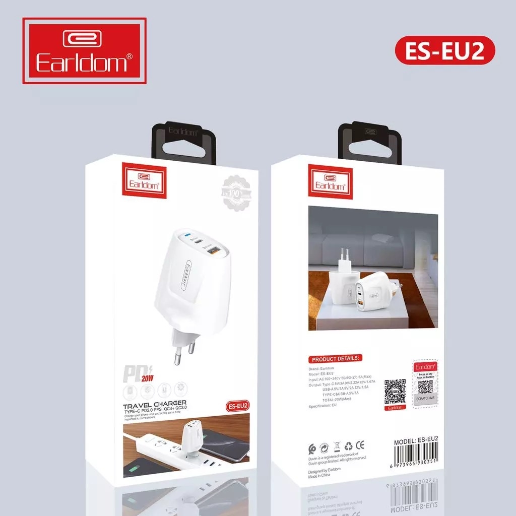 Bộ Sạc Nhanh PD 20W 2 cổng Earldom ES-EU2