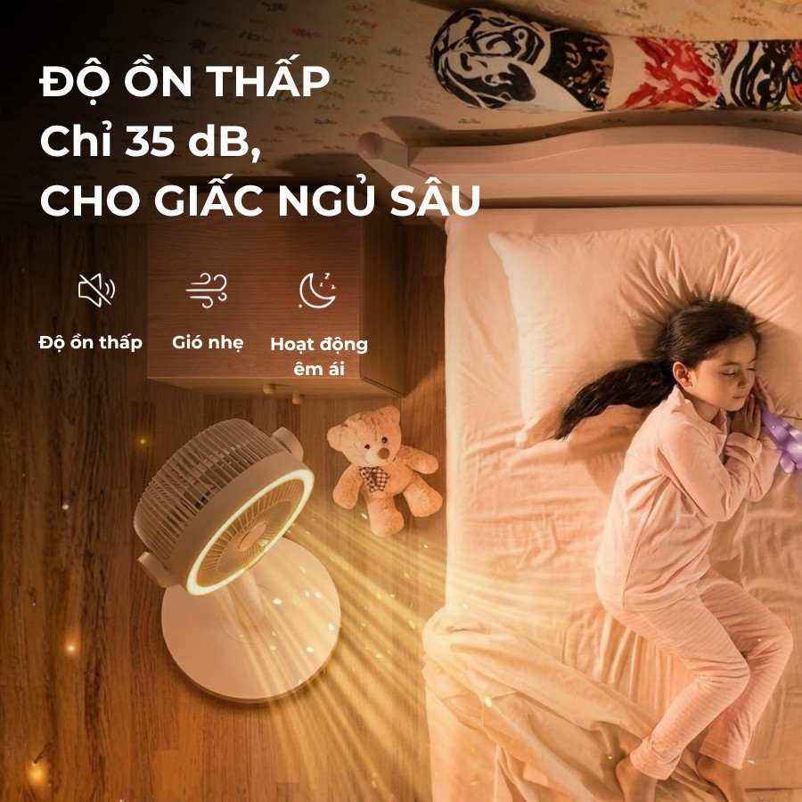 Quạt Tích Điện MILUXURY F188 Pin 8000mAh 5 Cấp Độ Gió, Đối Lưu 180° Tích Hợp Đèn Ngủ