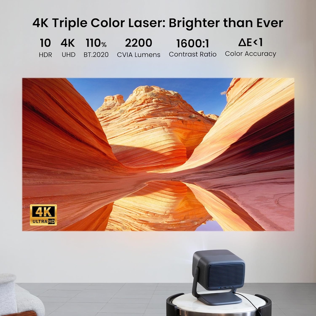 Máy chiếu JMGO N1 Ultra 4K với Laser ba màu MALC™ 4000 ANSI Lumens & Tự động hiệu chỉnh hình ảnh Free-Project 360°, Loa Dynaudio, Kết nối với KD3 Android TV Stick