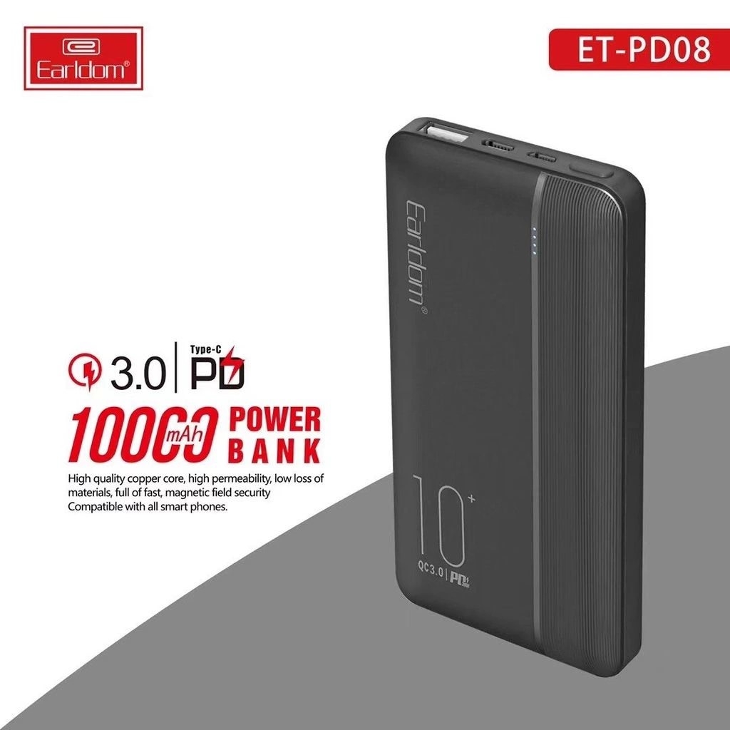 Sạc Dự Phòng Earldom 10.000mAh Sạc Nhanh QC 3.0 PD-08
