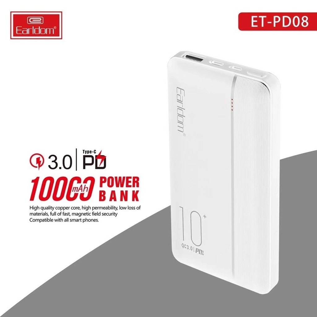 Sạc Dự Phòng Earldom 10.000mAh Sạc Nhanh QC 3.0 PD-08