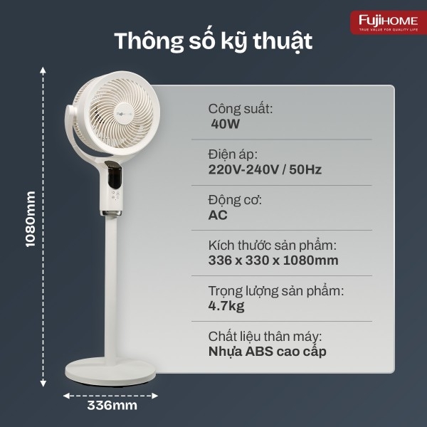 Quạt Tuần Hoàn Không Khí FujiHome CFR04 Voice – Điều Khiển Giọng Nói, Gió 3D, Động Cơ DC Êm Tiết Kiệm Điện