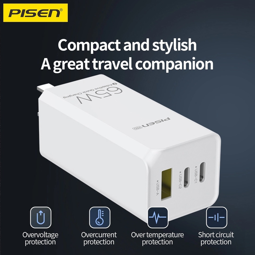 Bộ Sạc Nhanh Pisen Pro 65W - GaN - 2C1A (Kèm Cáp C to C)