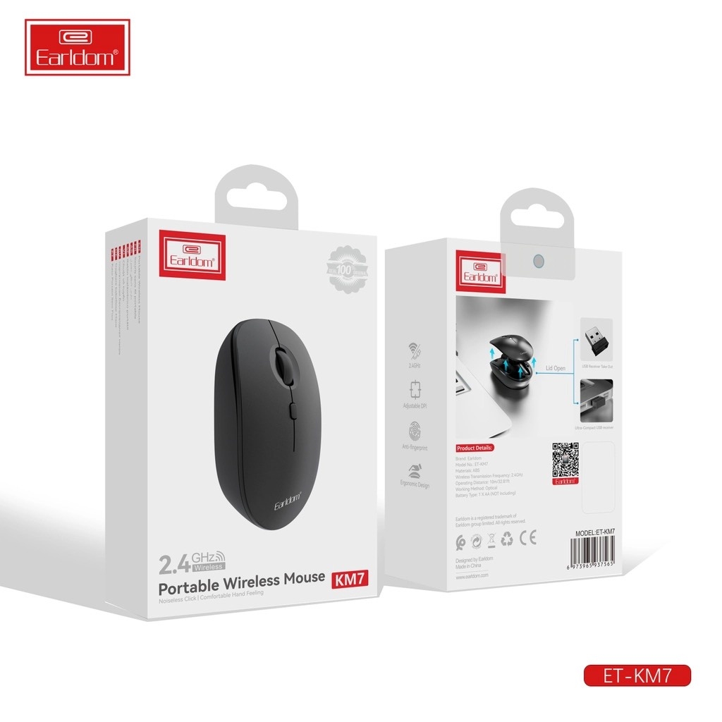Chuột Máy Tính Không Dây Earldom ET-KM7 1200 DPI di chuyển chuột mượt mà