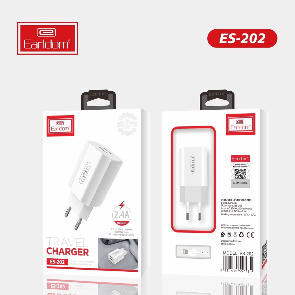 Củ sạc 2 cổng USB 12W Earldom ES-202
