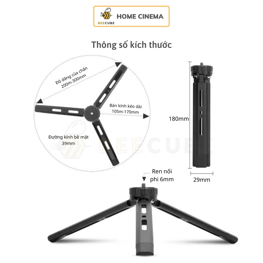 Tripod mini hợp kim nguyên khối CNC gấp gọn thông minh đầu chuyển 1/4 inch tải 5kg Webcam, Camera, DSLR, Máy chiếu