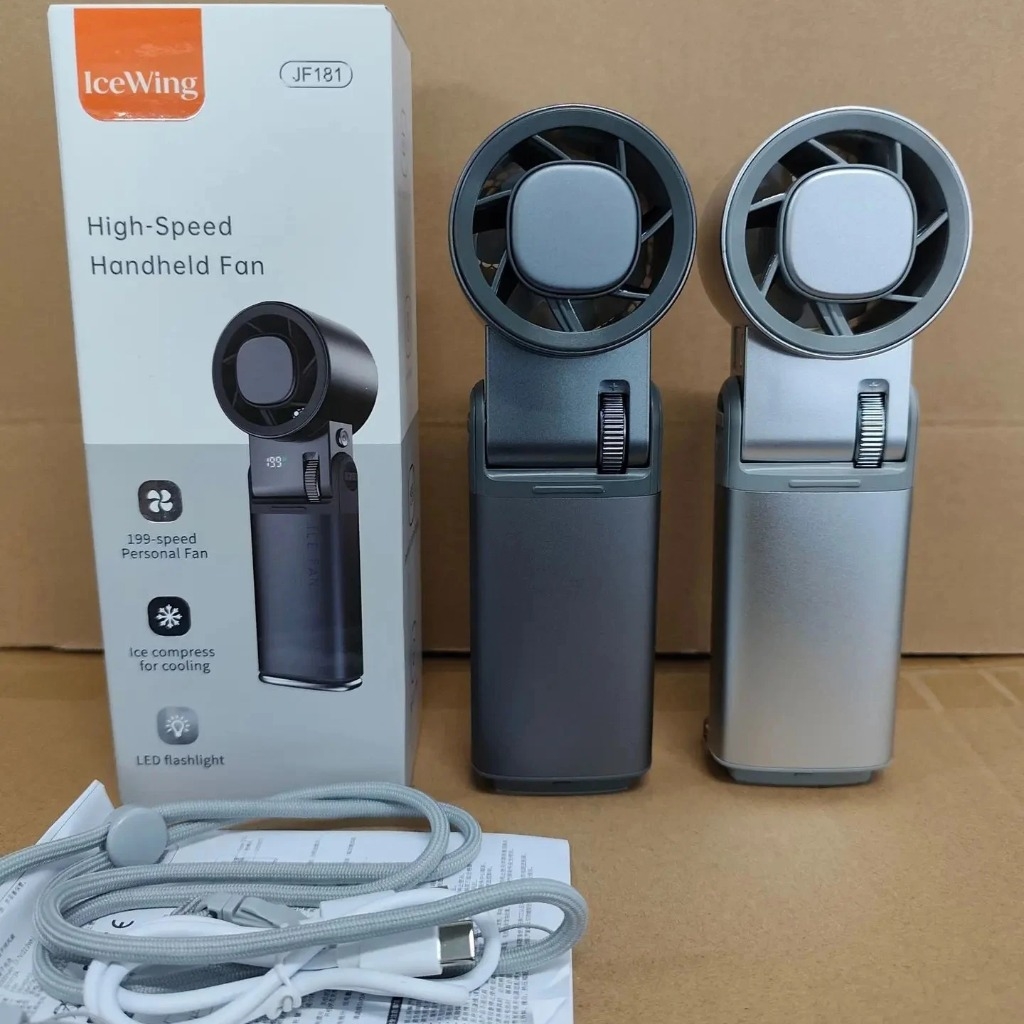 Quạt Mini Cầm Tay IceWing JF181 Vỏ Nhôm Cao Cấp – Có Làm Lạnh, 199 Tốc Độ, Pin Sạc, Màn Hình LED