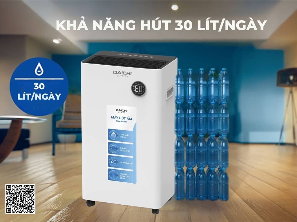 Máy Hút Ẩm Daichi DCP-30DH 30L, Lọc Không Khí, Sấy Quần Áo