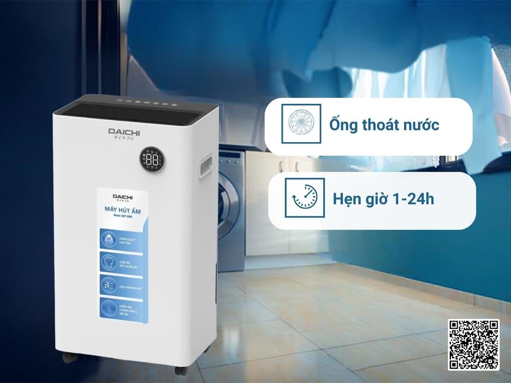 Máy Hút Ẩm Daichi DCP-30DH 30L, Lọc Không Khí, Sấy Quần Áo