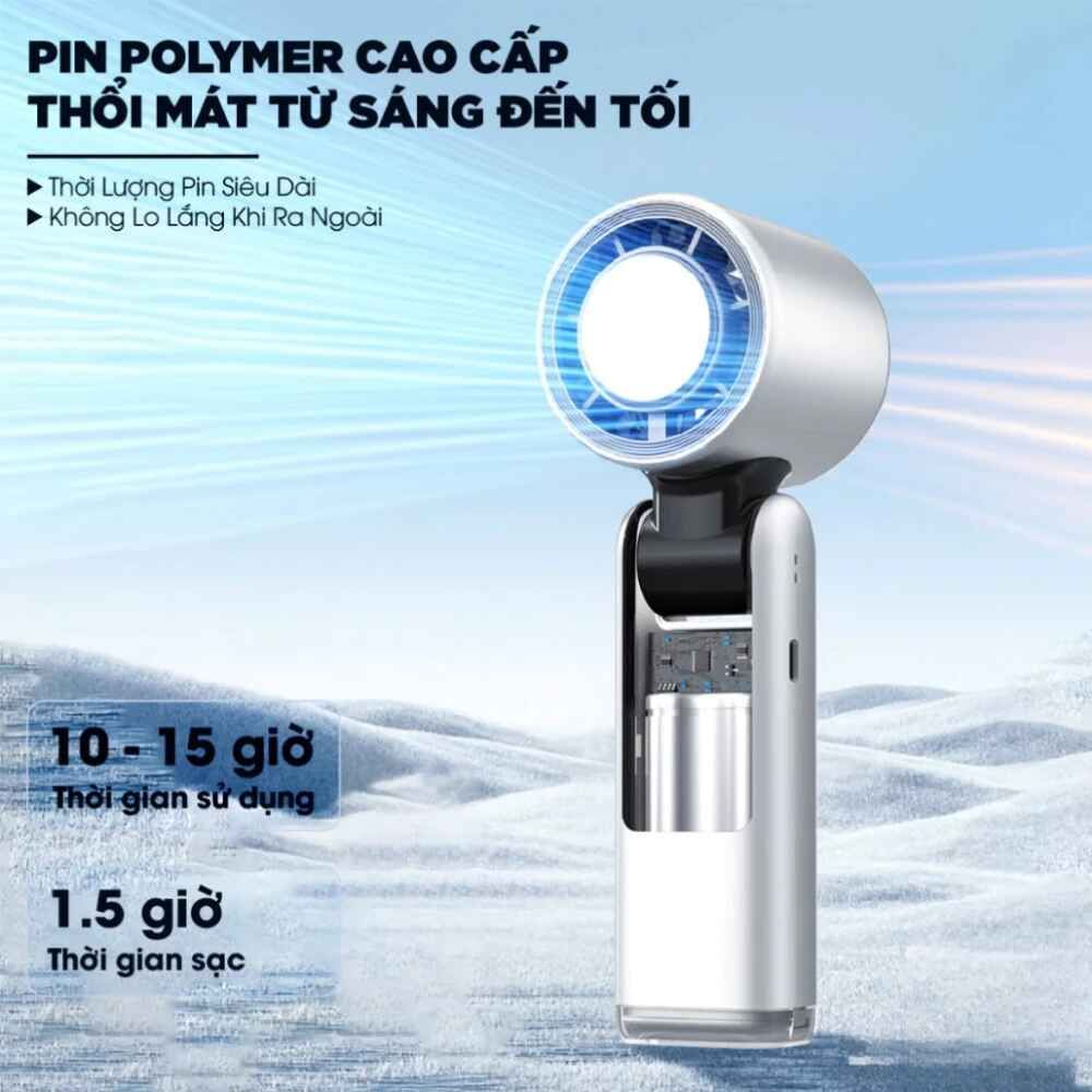 Quạt Cầm Tay Sò Lạnh K801 4000mAh – Quạt Mini Làm Mát Nhanh, 200 Mức Gió, Có LED