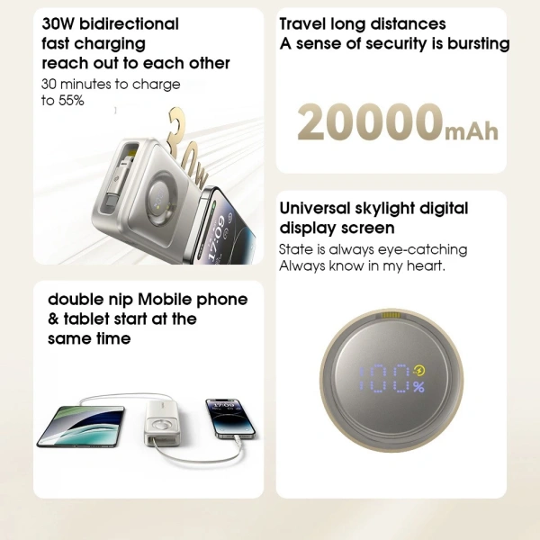 Sạc Dự Phòng Baseus Bess Nomos 30W 20000mAh Tích Hợp Dây, Sạc Nhanh PD QC