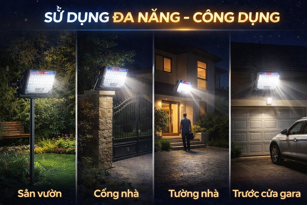 Đèn Năng Lượng Mặt Trời Asako KT01416 280 LED Pin 4500mAh Chống Nước IP66