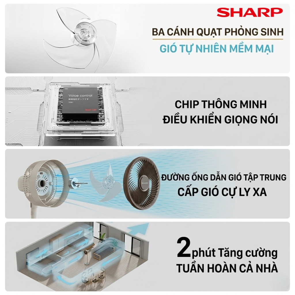 Quạt Cây Đối Lưu Đa Năng Sharp PJ-CD300A – Làm Mát Diện Rộng, Tiết Kiệm Điện Và Linh Hoạt Cho Mọi Không Gian