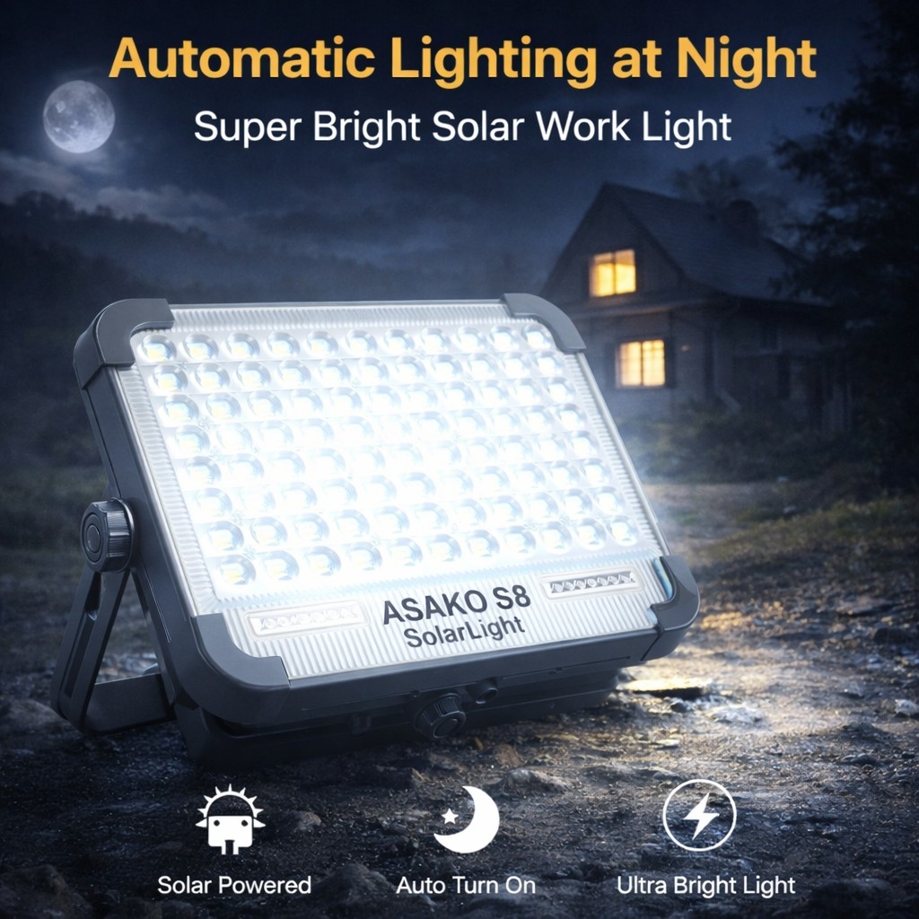 Đèn Năng Lượng Mặt Trời Asako KT01416 280 LED Pin 4500mAh Chống Nước IP66