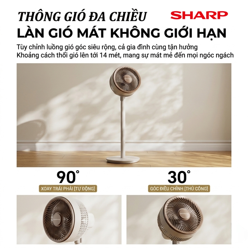 Quạt Cây Đối Lưu Đa Năng Sharp PJ-CD300A – Làm Mát Diện Rộng, Tiết Kiệm Điện Và Linh Hoạt Cho Mọi Không Gian