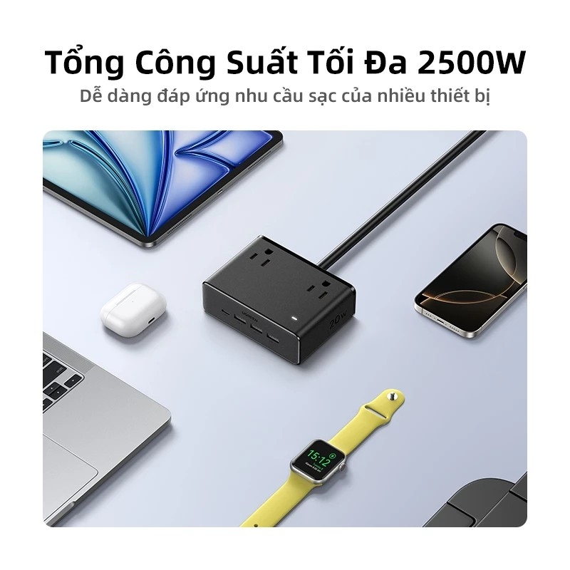 Trạm Sạc UGREEN S6 Magic Cube 8-in-1 20W 65W – 4 Ổ AC, Sạc Nhanh PD/PPS