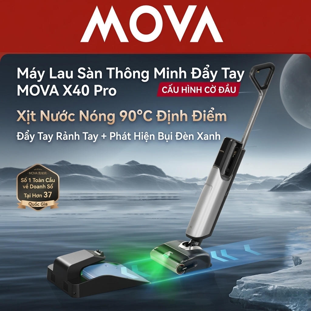 Máy Hút Bụi Lau Sàn MOVA X4 Pro 20000Pa Lau Nước Nóng 90°C Tự Giặt Sấy Con Lăn