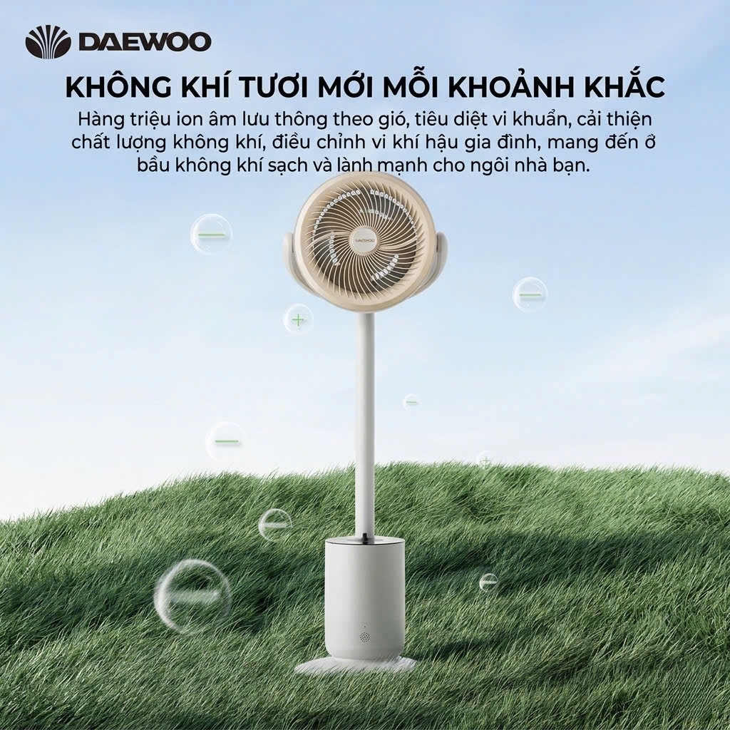 Quạt Tuần Hoàn Không Khí Daewoo AI Điều Khiển Giọng Nói 12 Cấp Gió Kiêm Đèn Ngủ