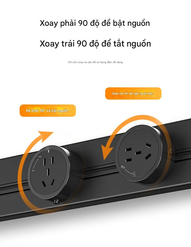 Ổ Điện Ray Gắn Tường TESSAN Power Track DLGD-P411 8000W 60cm 3 Ổ Cắm Di Động Xoay 360°
