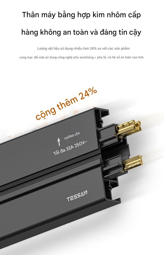 Ổ Điện Ray Gắn Tường TESSAN Power Track DLGD-P411 8000W 60cm 3 Ổ Cắm Di Động Xoay 360°