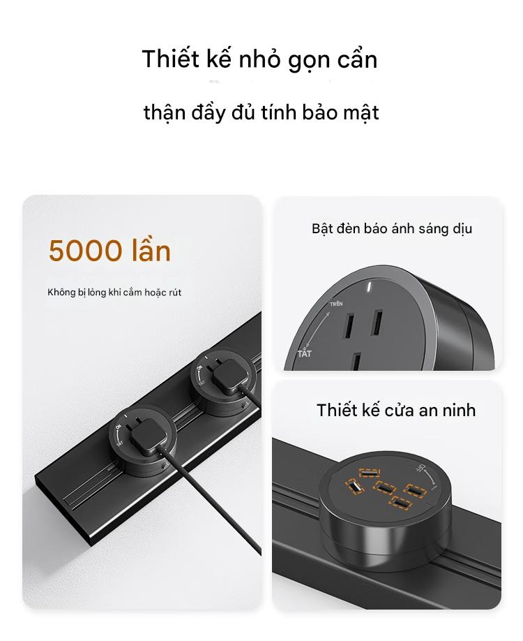 Ổ Điện Ray Gắn Tường TESSAN Power Track DLGD-P411 8000W 60cm 3 Ổ Cắm Di Động Xoay 360°