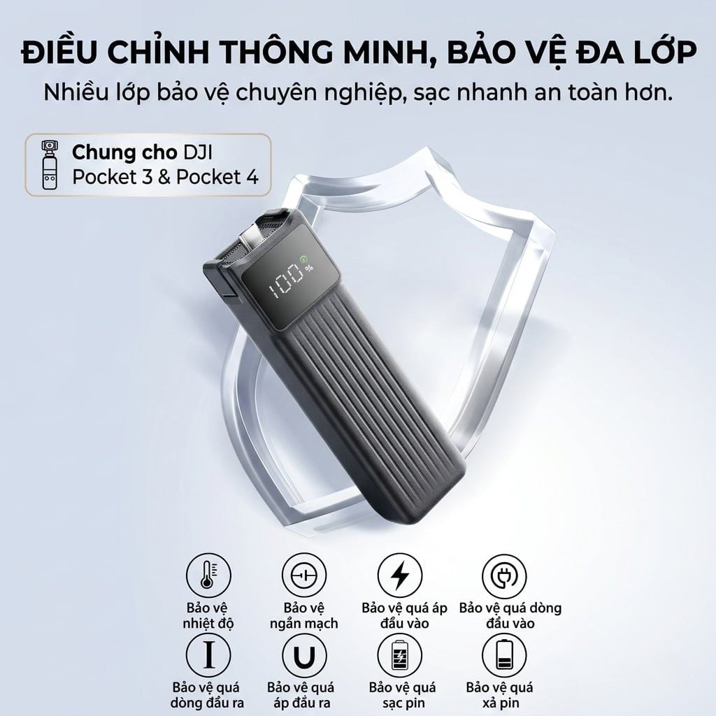 Tay Cầm Pin NOHON 10.000mAh Cho DJI Pocket 3 / Pocket 4 – Sạc Nhanh 22.5W