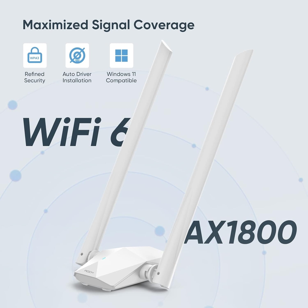 Bộ Thu WiFi USB AX1800 WiFi 6 Rock Space U1A Băng Tần Kép USB 3.0 Tốc Độ 1800Mbps