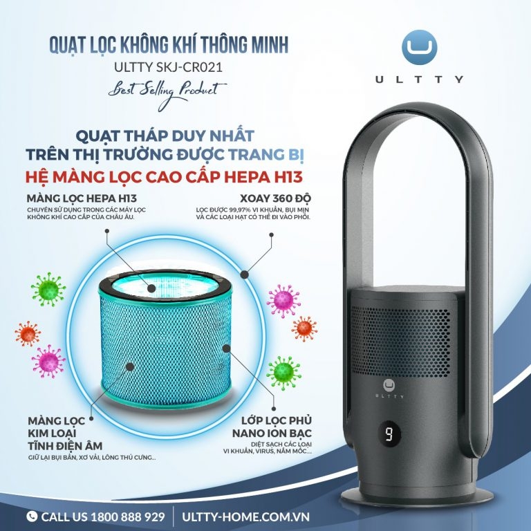 Quạt Lọc Không Khí U-ULTTY CR021 HEPA H13 Công Nghệ Bội Khí 9 Cấp Gió Không Cánh