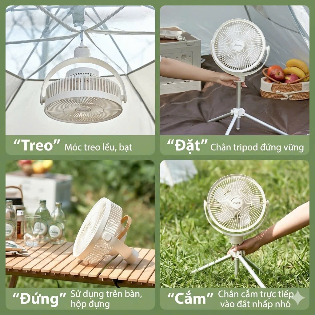 Quạt Tích Điện Chống Muỗi Uringo 10000mAh Đèn LED Sạc Type-C
